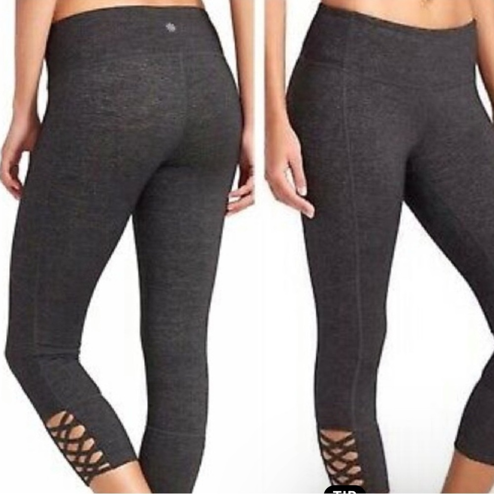 Athleta Dark‎ Gray Lattice Cropped Leggings